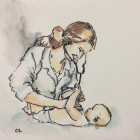 Pediatra explorando a un lactante
